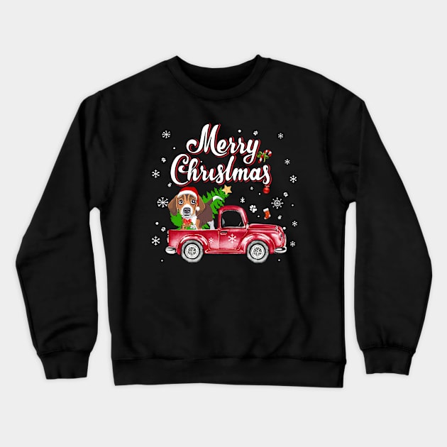 Beagle Rides Red Truck Christmas Pajama Crewneck Sweatshirt by Marks Kayla